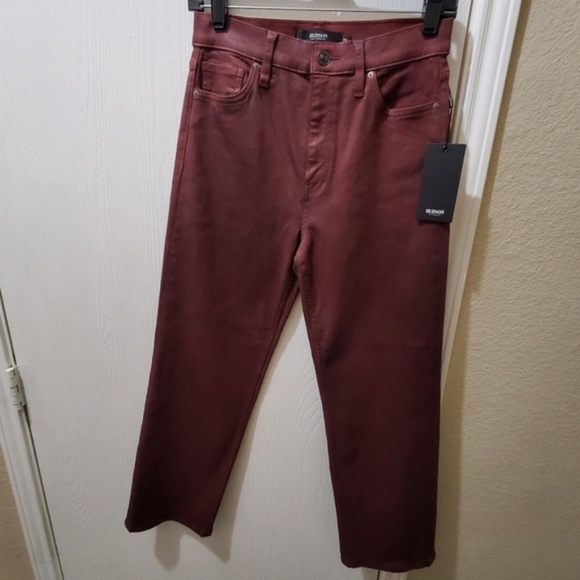 Hudson Remi High-Rise Straight Crop Coated Wax Leather Jeans Burgundy Red - Picture 4 of 10
